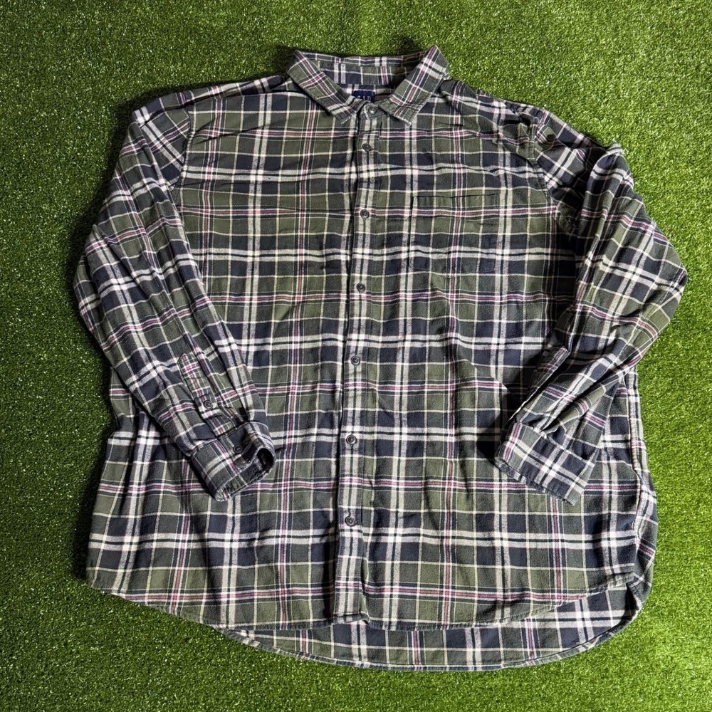 Gap Mens Flannel Shirt XXXL Green Black Plaid Organic Cotton Button Down LongSlv